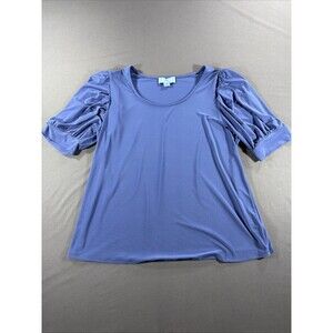 CECE Blue Top Short Sleeve Stretchy Blouse X-Large